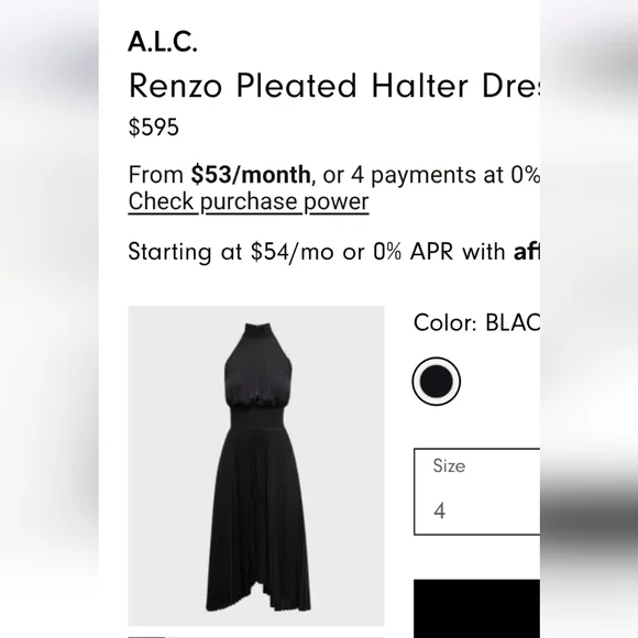 A.L.C. Black Pleated Halter Dress, Size 8 - Picture 13 of 13